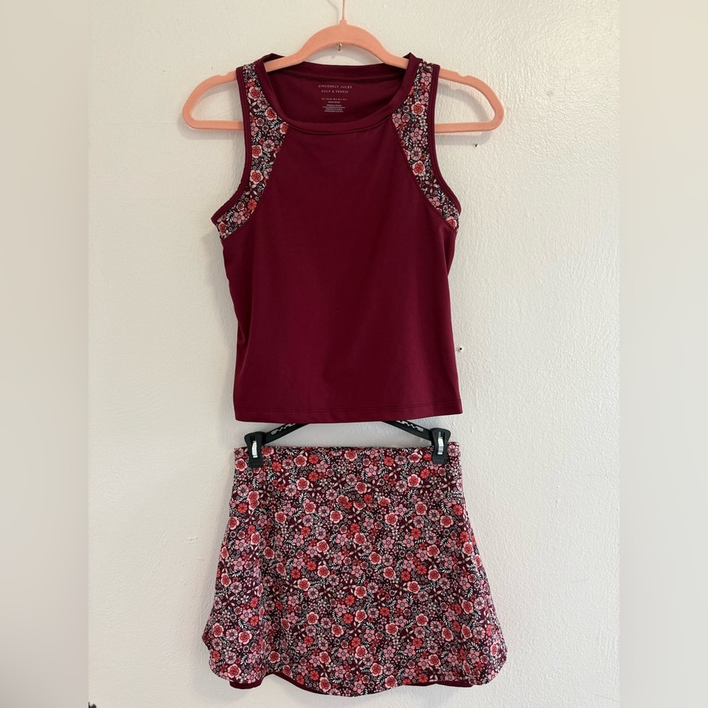 Sincerely Jules Burgundy and Floral Skirt Set